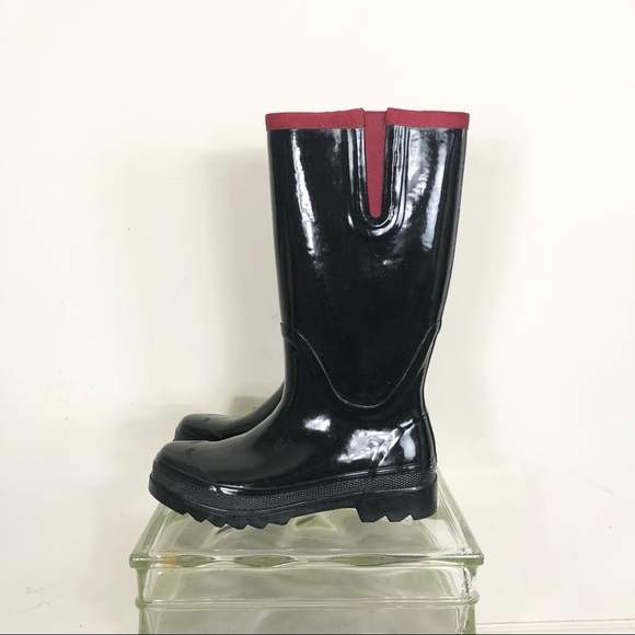 Cole Haan Tall Black glossy rubber boots size 9 worn once. - Picture 2 of 9